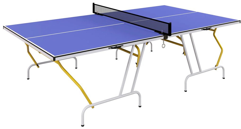 SPORTNOW Masa de Tenis de Masă pliabilă, inclusiv 2 rachete, 3 mingi, plasă, interior și exterior, cadru metalic, 274x152x76cm, Albastru | Aosom Romania