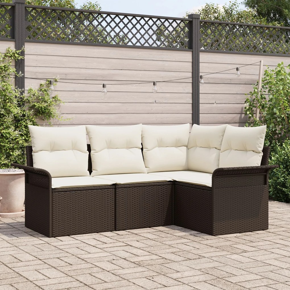 vidaXL Set de canapele pentru grădină cu pernă 4 pcs Maro Rattan poli