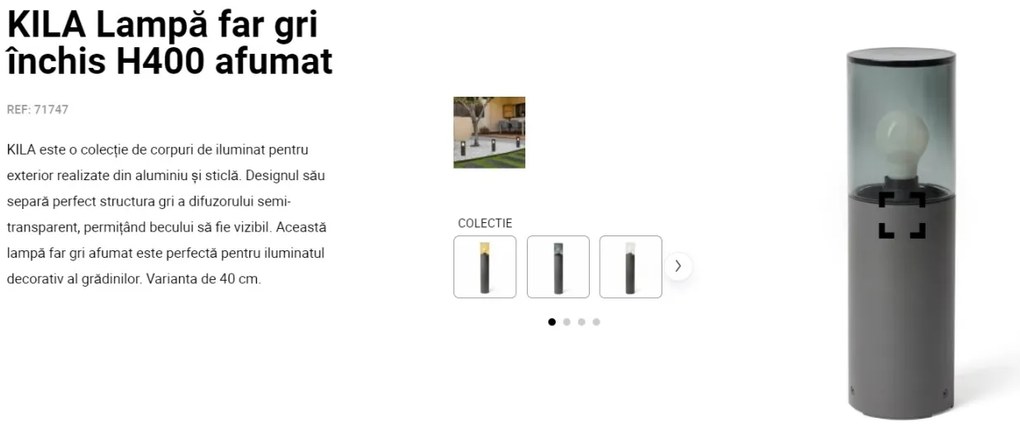 Stalp pentru iluminat exterior IP65 KILA H-40cm fumuriu