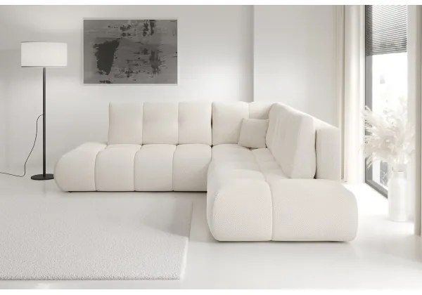 Colțar extensibil ALMADA, tapițat, în L, cu spațiu de depozitare, orientare stânga, bej