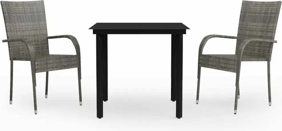 vidaXL Set mobilier de grădină, 3 piese, gri și negru