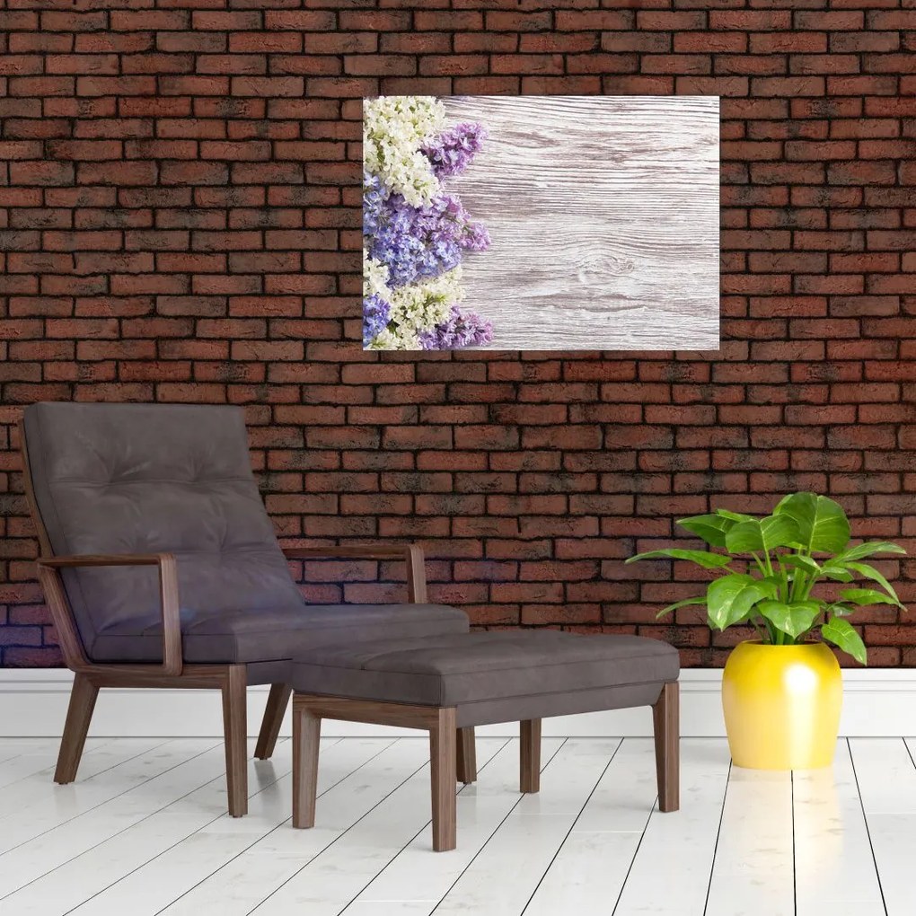 Tablou pe sticlă - Liliac pe lemn (70x50 cm)