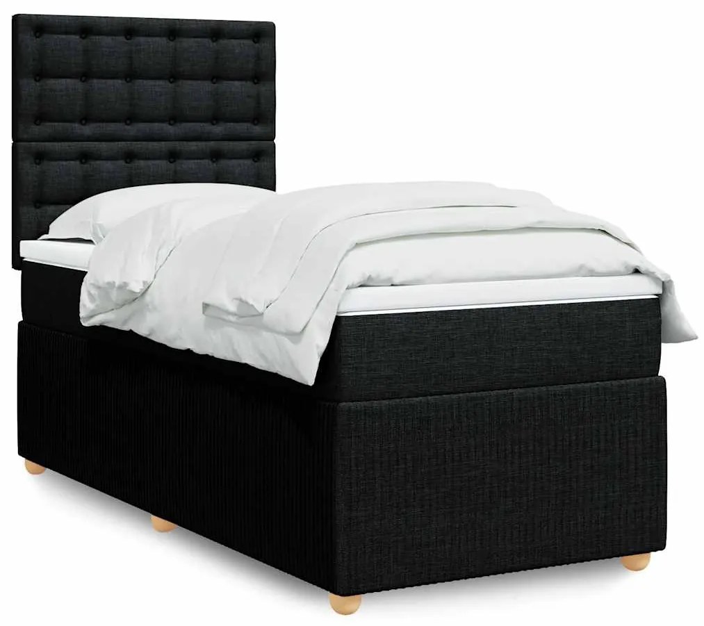 vidaXL Pat box spring cu saltea, negru, 90x200 cm, textil