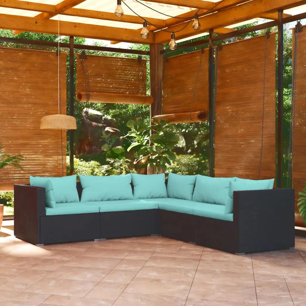 3101697 vidaXL Set mobilier de grădină cu perne, 5 piese, negru, poliratan