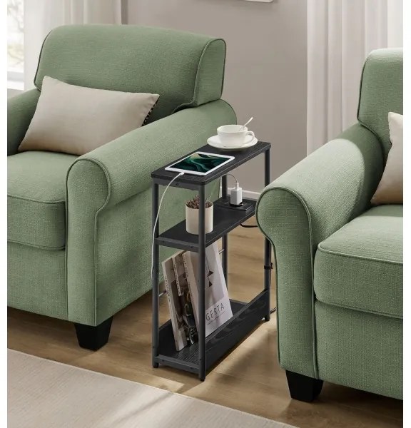 Masă laterală ROD, neagră, cu priză încorporată și porturi USB