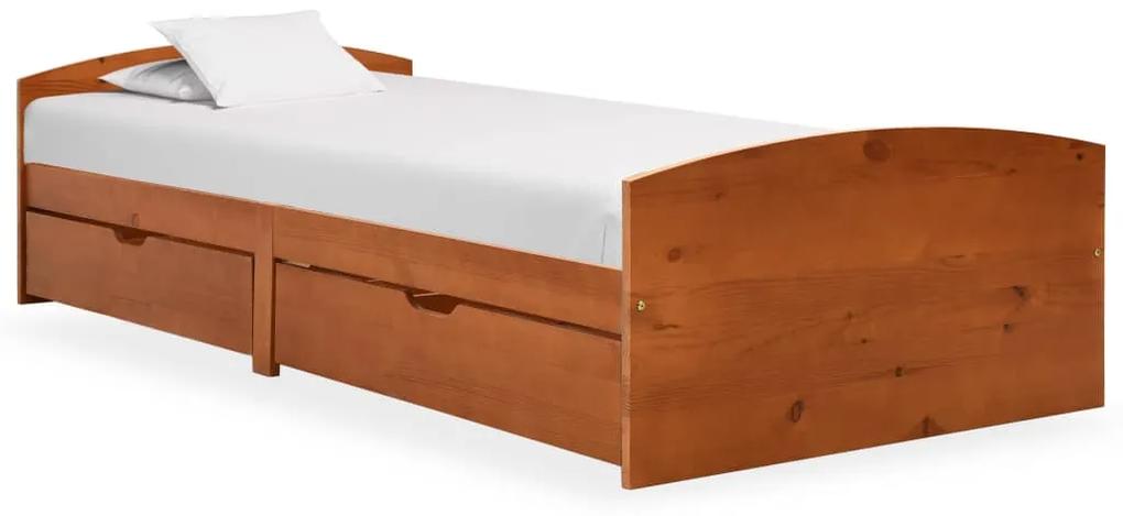 Cadru de pat cu 2 sertare, maro miere, 90x200 cm lemn masiv pin maro miere