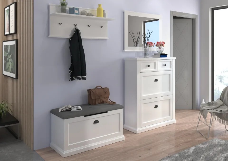 Panou cuier GALINEO 03 – 99x22x50.5 cm – Alb / Stejar natural