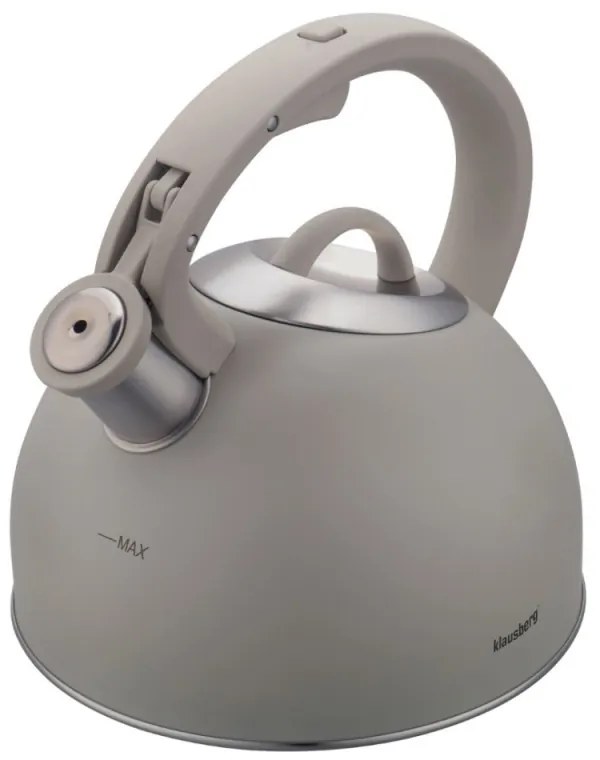 Ceainic cu fluier Klausberg KB-7912, 2.5 l, Maner cu efect de lemn, Inductie, Gri deschis