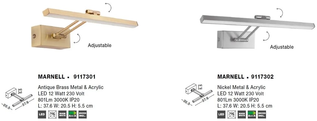 Aplica LED pentru tablou directionabila Marnell nickel NVL-9117302