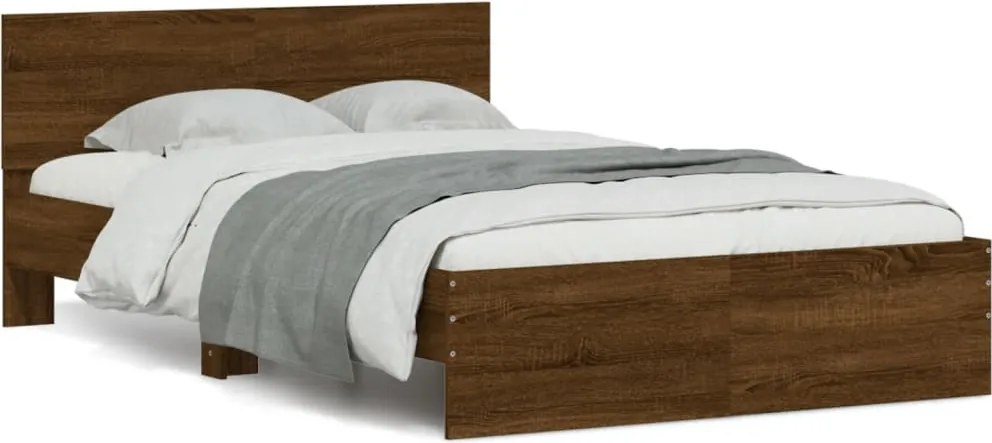 vidaXL Cadru de pat cu tăblie, stejar maro, 135x190 cm