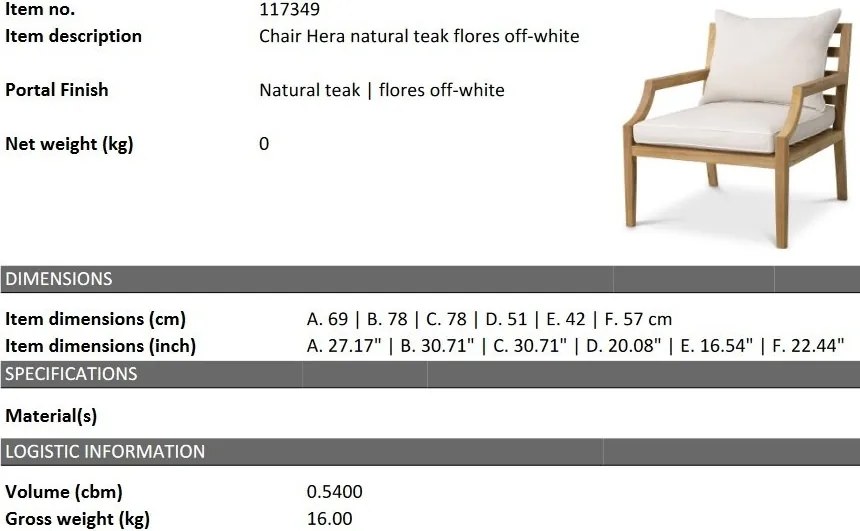 Fotoliu elegant pentru exterior design LUX Hera natur / flores off-white