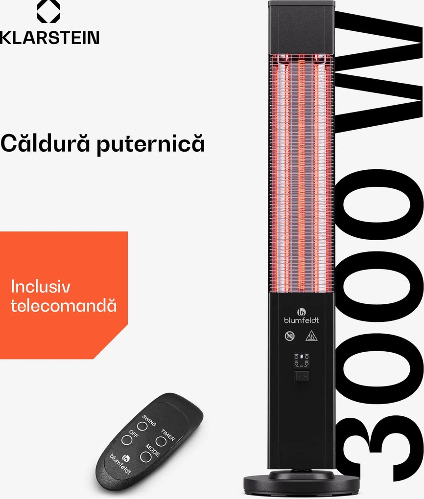 Klarstein Heat Guru 3000, încălzitor radiant pentru exterior și interior, 3000 W, 3 niveluri de încălzire, telecomandă
