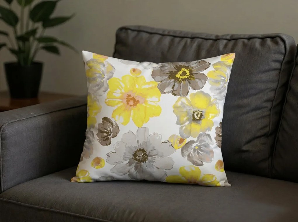 Set 2 bucati huse decorative pentru perna din microfibra FEONELLE 45x45 cm, galben-gri