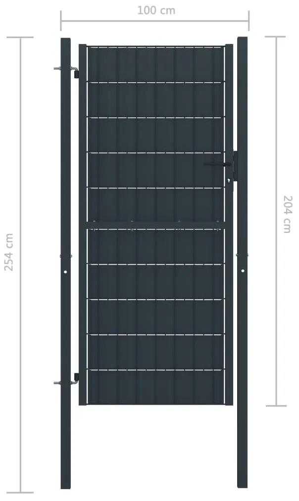 Poarta de gard, antracit, 100x204 cm, PVC si otel Antracit, 100 x 204 cm