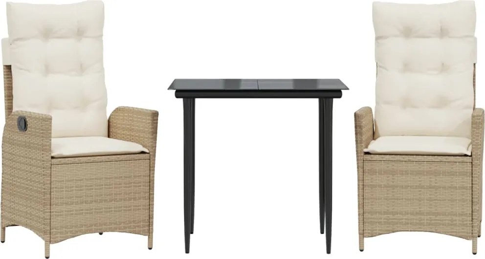 vidaXL Set mobilier de grădină cu perne, 3 piese, bej, poliratan
