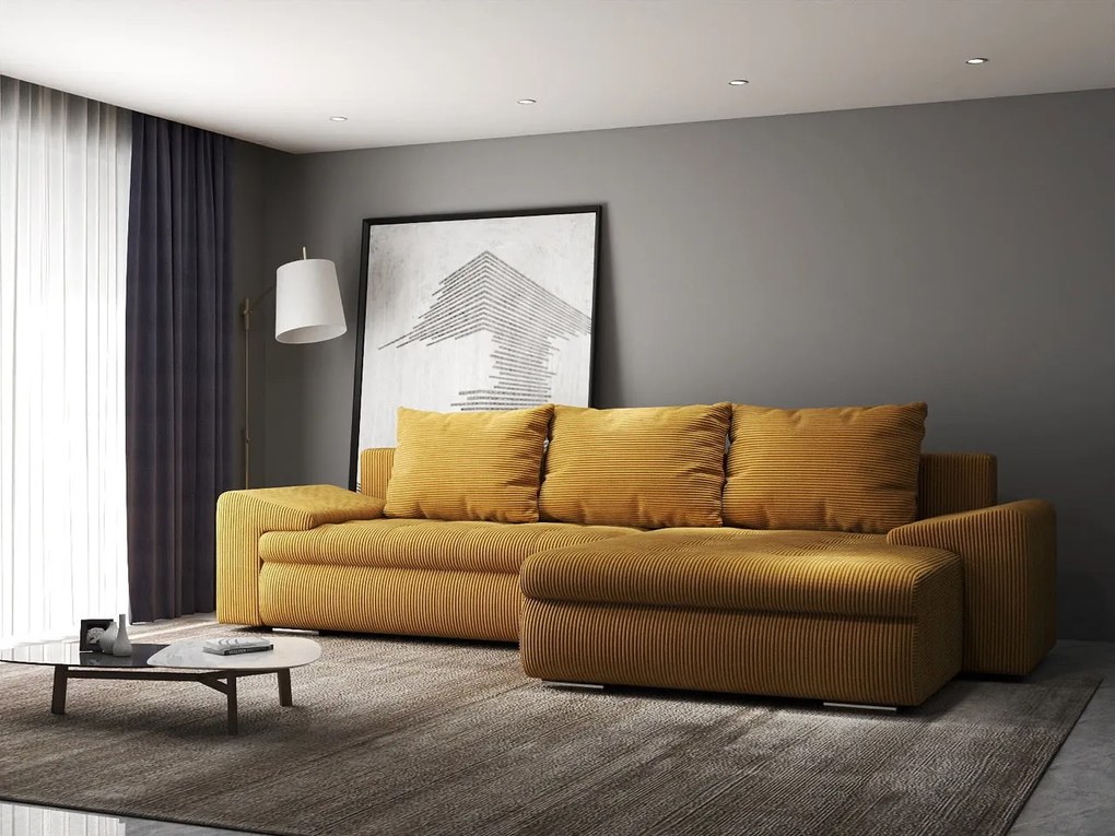 Colțar extensibil dumonde cu ladă de depozitare si sezut confortabil din spuma high-density, Leonardo Zoom Mustar 260x185 cm II