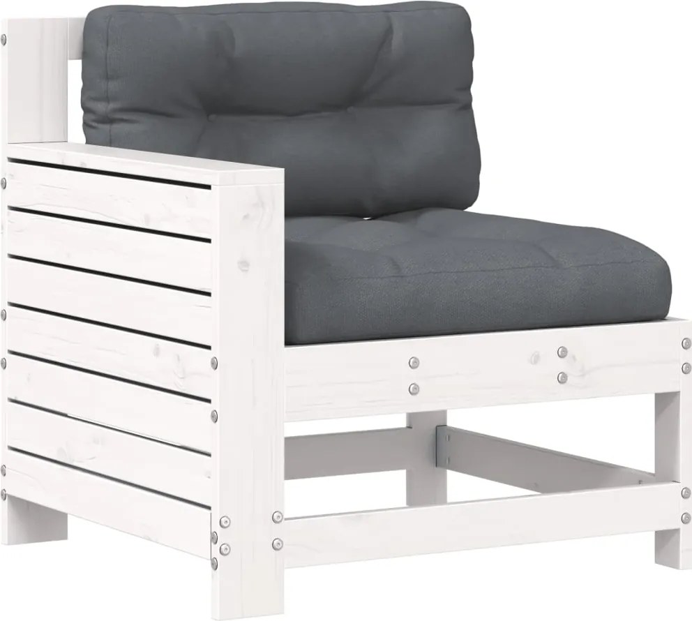 vidaXL Canapea grădină cotieră cu perne, alb, lemn masiv de pin