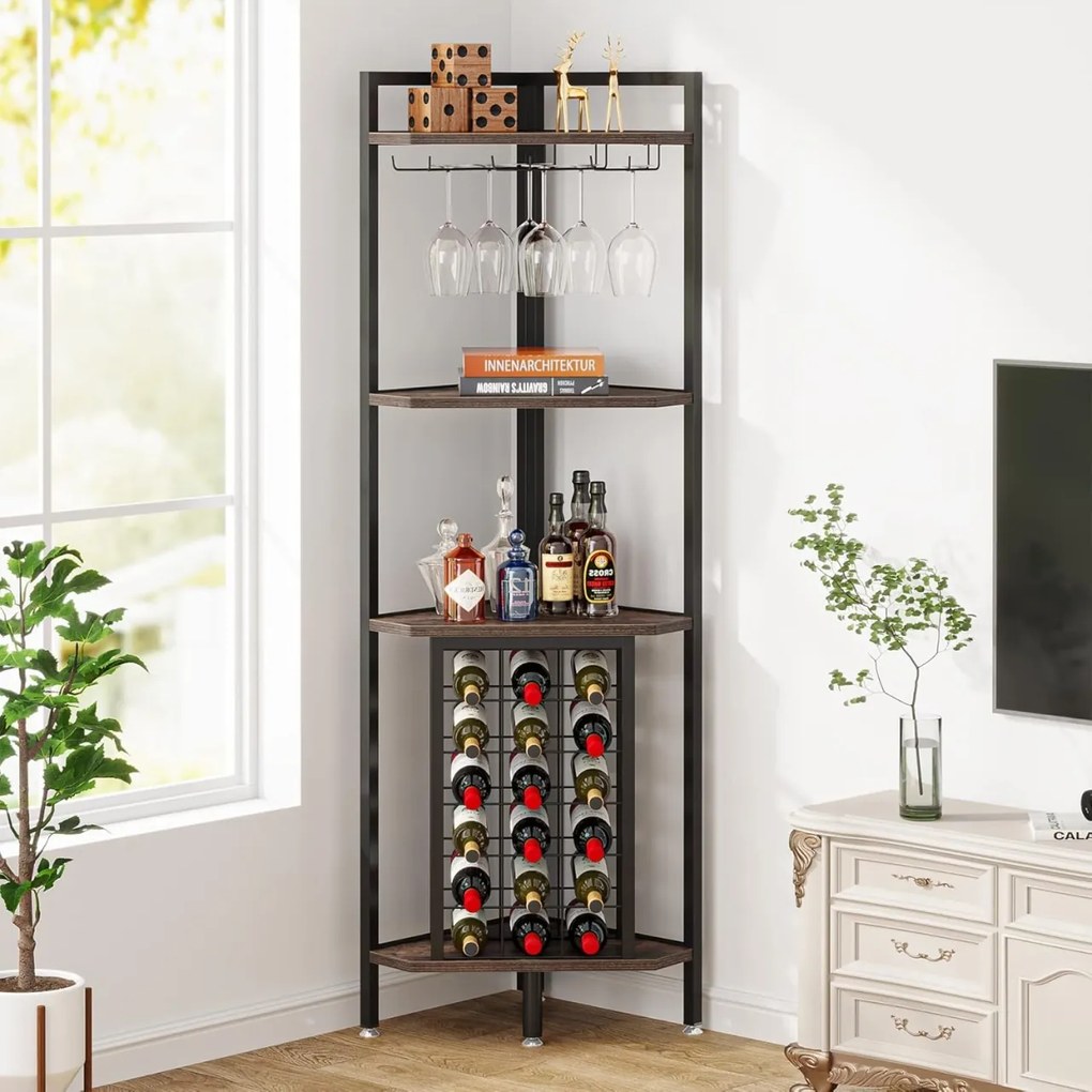 RVI3 - Rafturi Vin pentru colt, 40x40x160 cm, depozitare vin, raft stil industrial, bucatarie, living, dining - Maro
