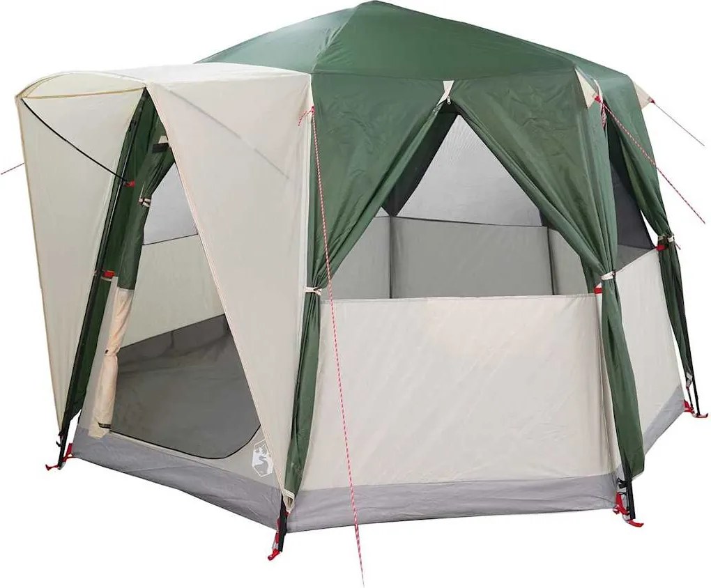 vidaXL Cort cabană pentru 3 persoane Verde și alb 320 x 320 x 203 cm