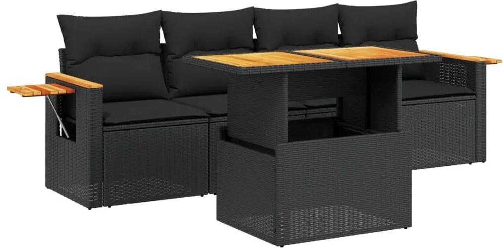 vidaXL Set mobilier de grădină cu perne, 5 piese, negru, poliratan