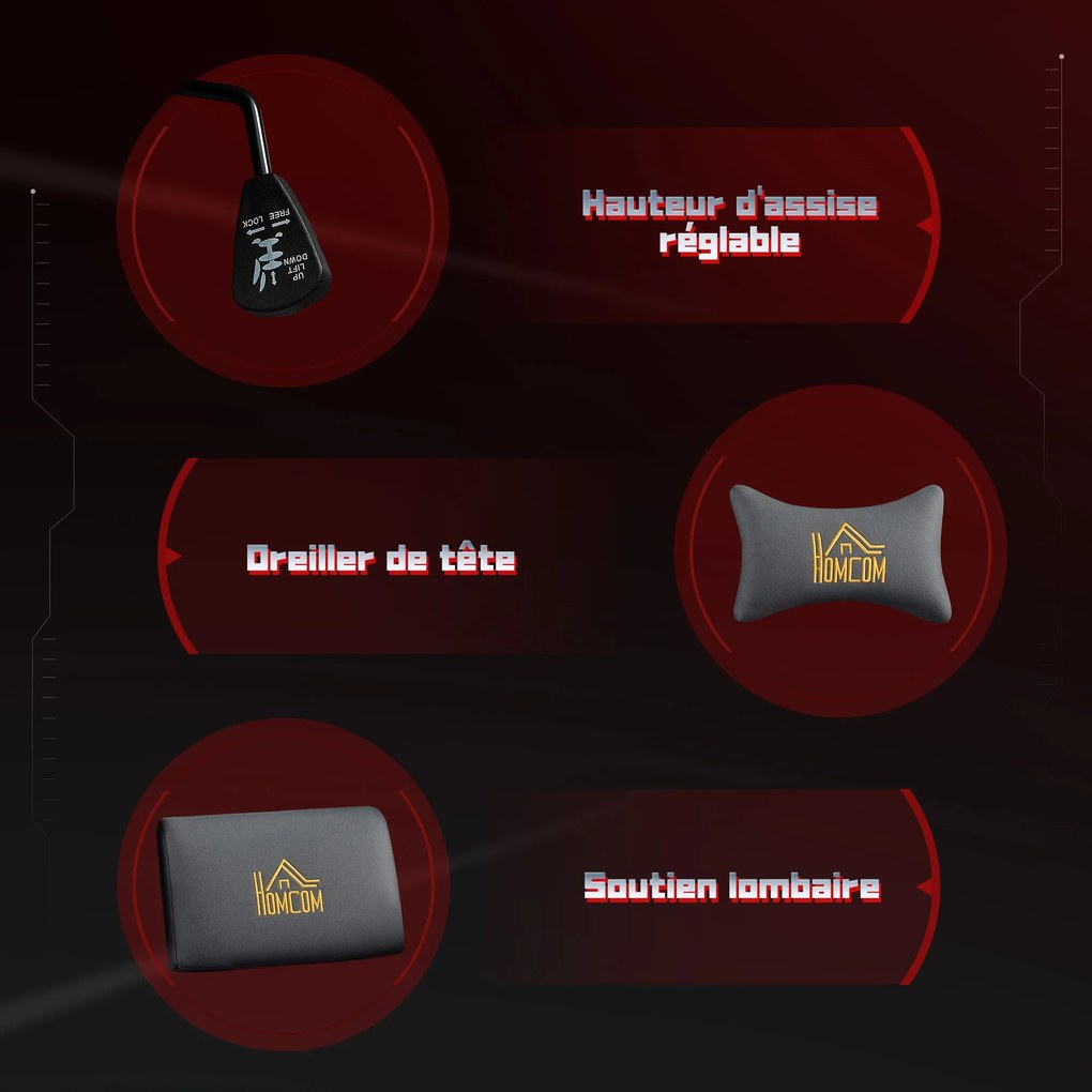 HOMCOM Scaun gaming ergonomic, fotoliu gamer cu cotiere 3D, spătar înclinabil, înălțime reglabilă, 72x76x132cm, gri | Aosom Romania
