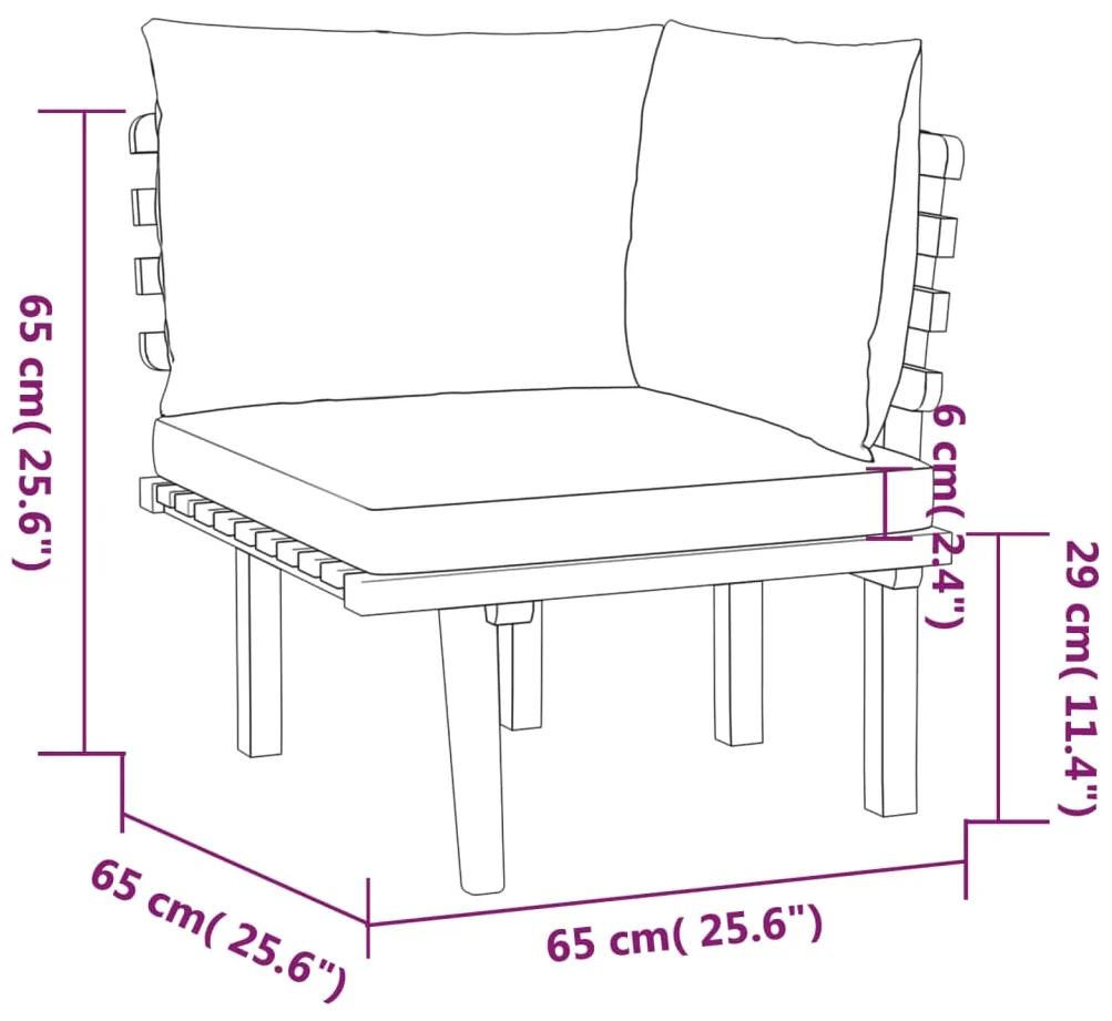 Set mobilier de gradina cu perne, 5 piese, lemn masiv acacia colt + 3x mijloc + masa, 1