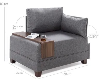 Fotoliu de colț TULA, gri, orientare dreaptă