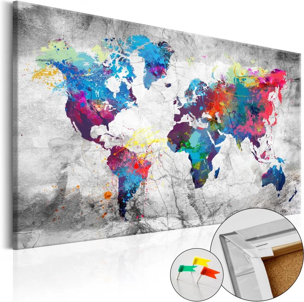 Tablou din plută Bimago - World Map: Grey Style 120x80 cm