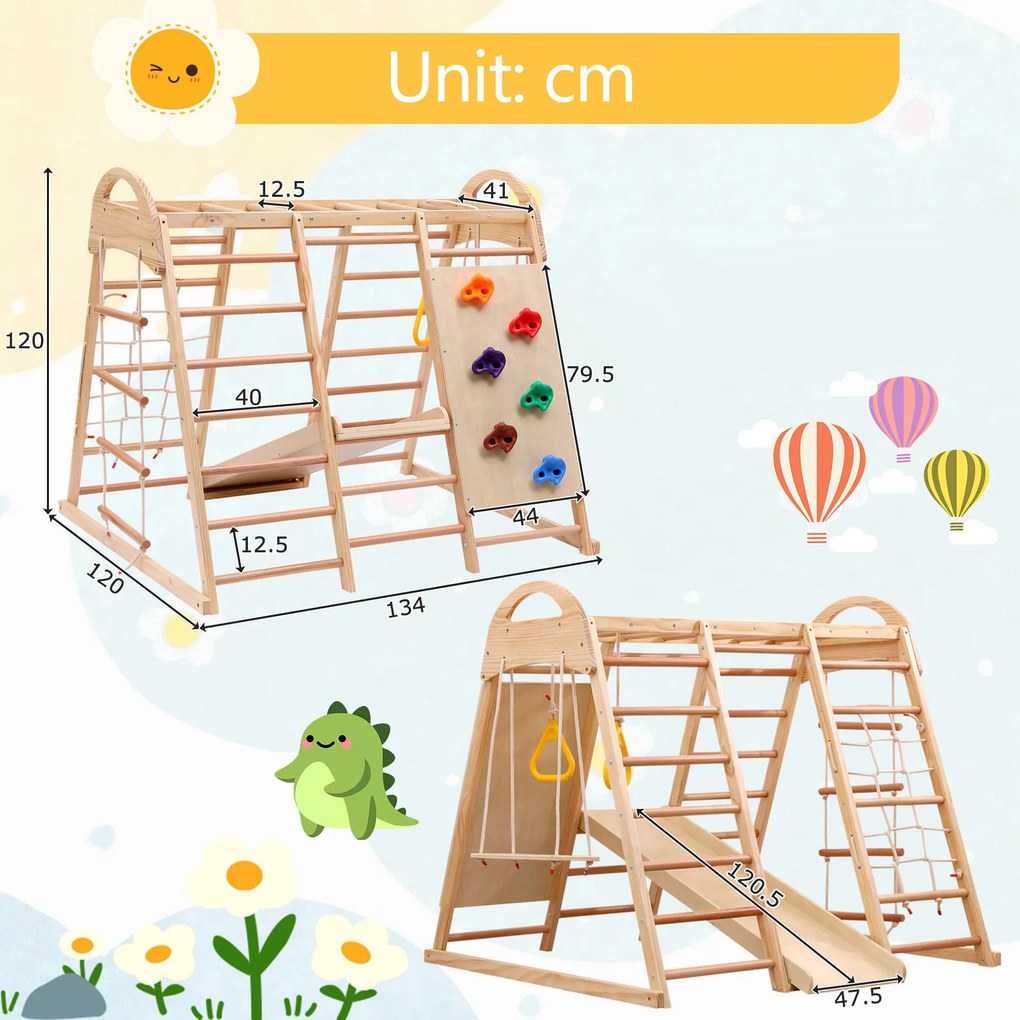 Structură de cățărare multifuncțională 7-în-1, Culoare naturală | Aosom Romania