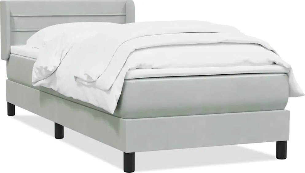 vidaXL Pat box spring cu saltea, gri deschis, 90x210 cm, catifea