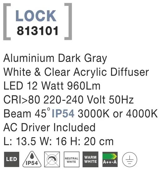 Aplica perete LED de exterior IP54 LOCK NVL-813101