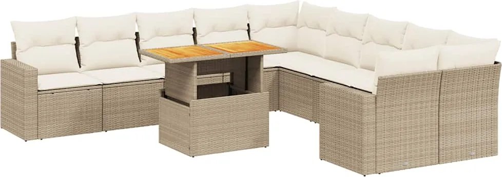 vidaXL Set canapele de grădină cu perne, 11 piese, bej, poliratan
