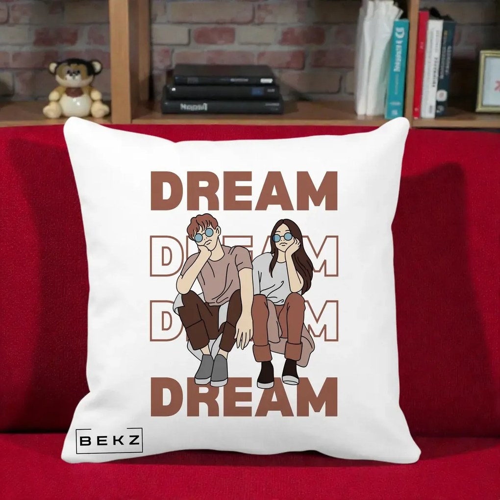 Perna Decorativa Dream Couple Aesthetic, 40x40 cm, Alba Mata, Husa Detasabila, Perna Inclusa, BEKZ®