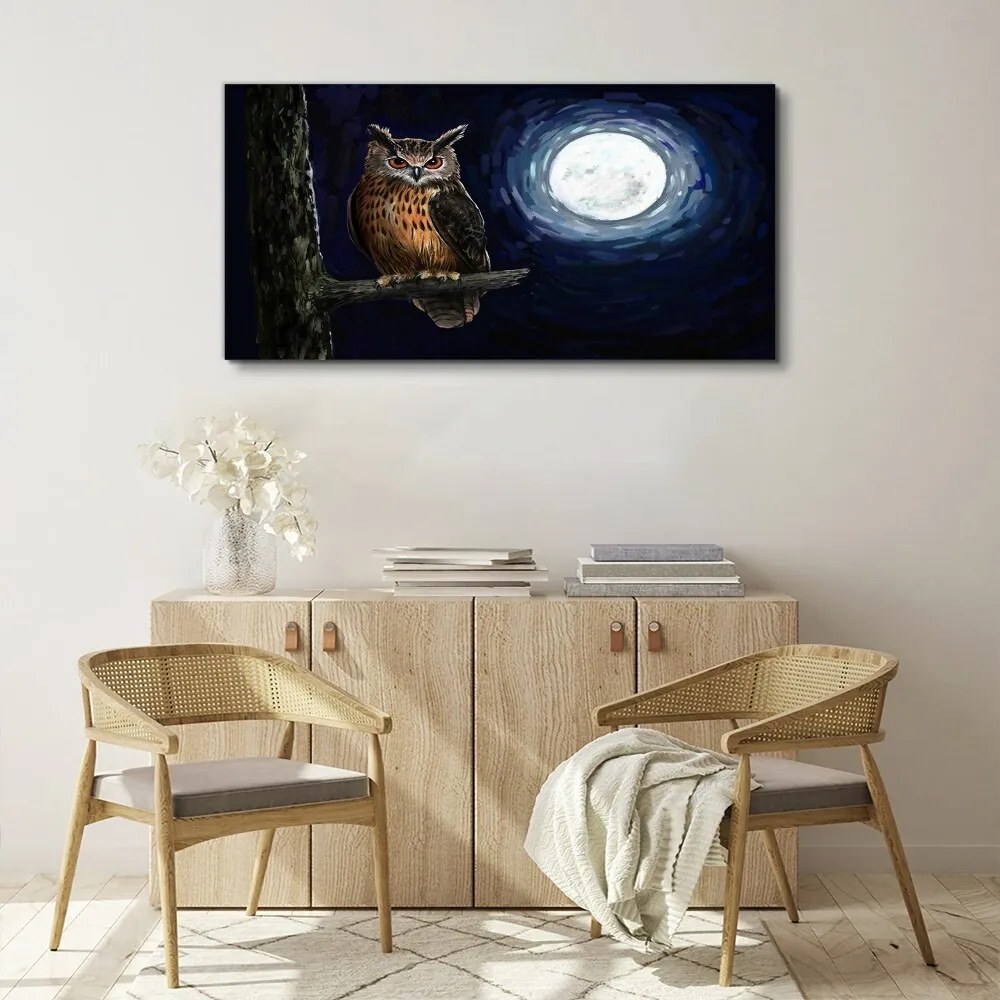 Tablou canvas ramură de copac bufniță noapte lună