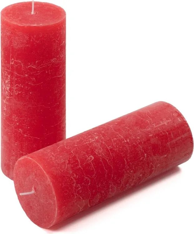 Set de lumânări rustice, 20 cm, Ø 7,5 cm, roșu, 6 buc