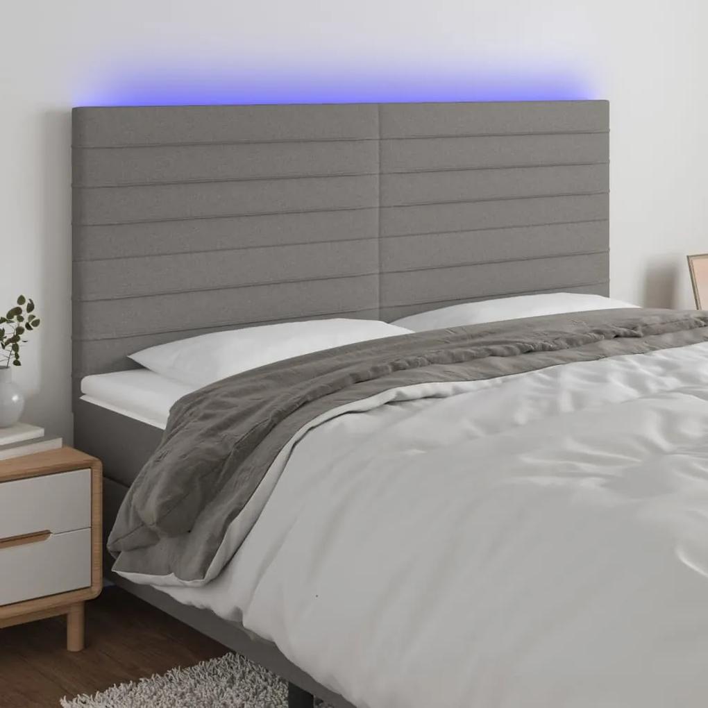 3122571 vidaXL Tăblie de pat cu LED, gri închis, 160x5x118/128 cm, textil