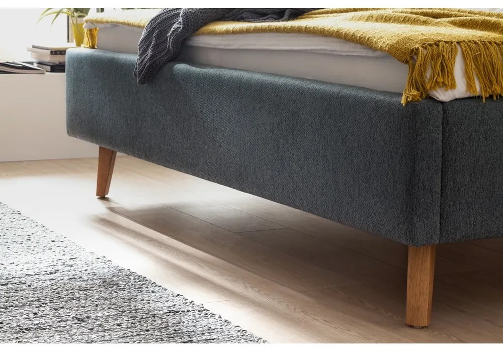 Pat matrimonial verde/albastru tapițat cu spațiu de depozitare cu somieră 180x200 cm Frieda – Meise Möbel