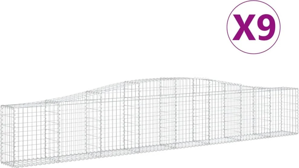 vidaXL Coșuri gabion arcuite 9 buc, 400x30x60/80 cm, fier galvanizat