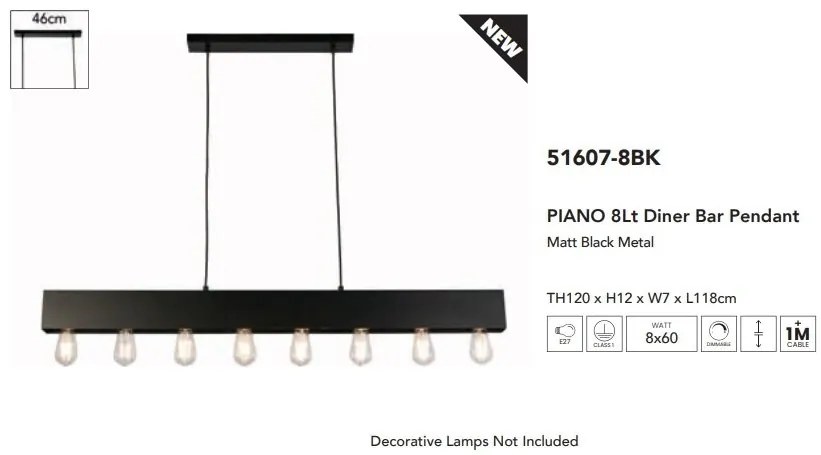 Lustra suspendata pentru bar sau masa cu 8 surse de lumina Piano