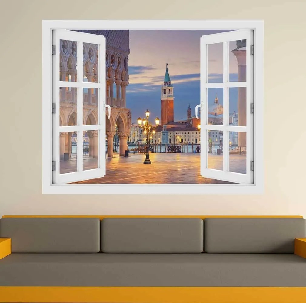Fereastra cu efect 3D - Piata Sf. Marcu din Venetia - 119x93 cm