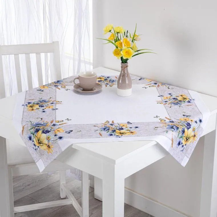 decoDoma Fată de masă centrală cu imprimeu FLORI DE LUNCĂ 85 x 85 cm