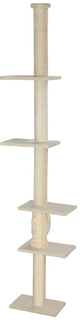 PawHut Pom de zgâriere, înălțime ajustabilă 225-275 cm, bază stabilă, protecție împotriva răsturnării, husă de pluș, Crem | Aosom Romania