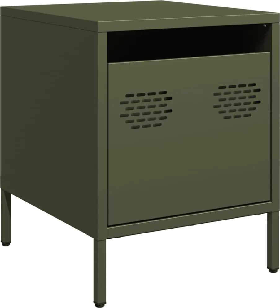 vidaXL Noptieră, verde olive, 35x39x43,5 cm, oțel