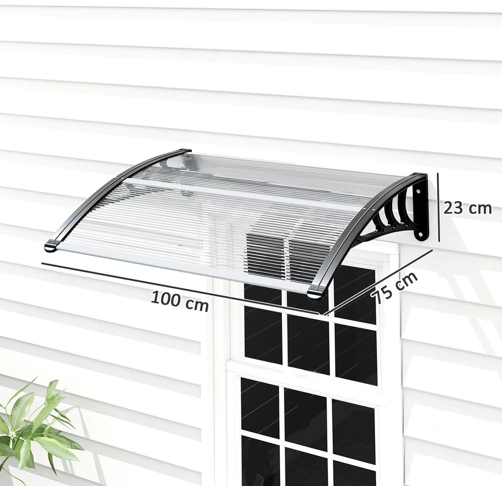 Marquisul de la Outsunny - design curbat rotund, dim. 100L x 80l x 23H cm, policarbonat plastic negru | Aosom Romania
