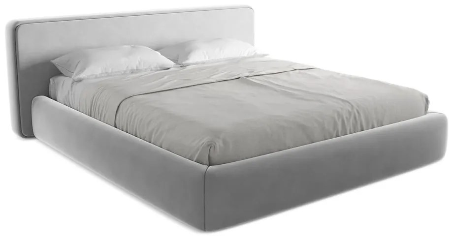 Pat matrimonial gri tapițat cu spațiu de depozitare cu somieră 180x200 cm Kiana – Makamii