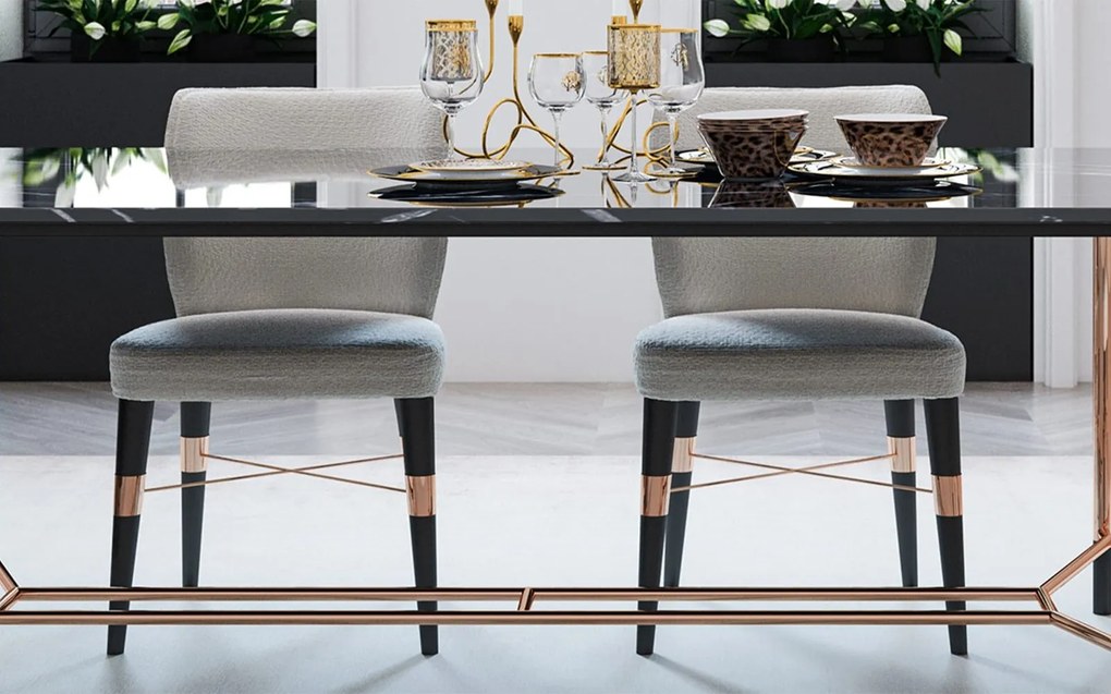 Masă lemn masiv Dining Negru-Rose Gold L 240 x A 95 x H 75 cm - Marmura naturala