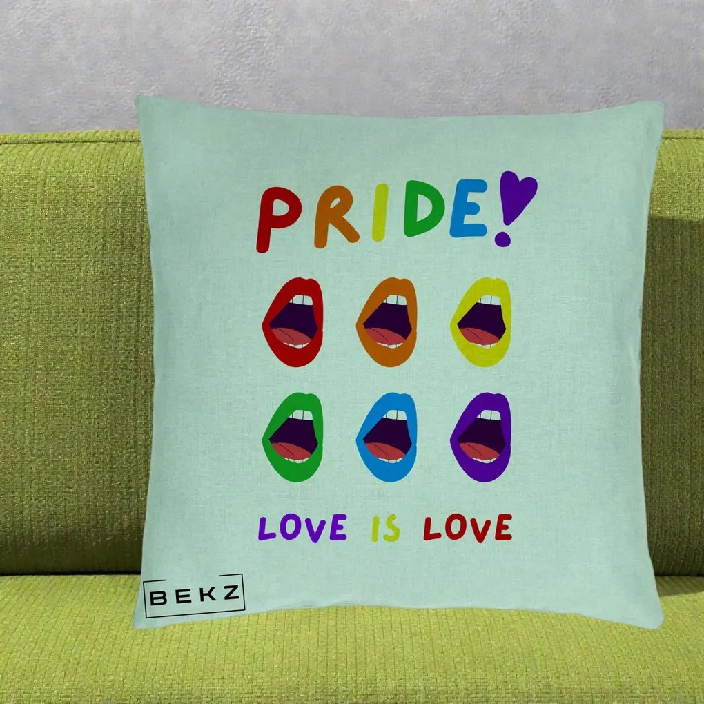 Perna Personalizata Pride Love is Love Curcubeu, 40x40 cm, Verde Menta, Husa Detasabila, Perna Inclusa, BEKZ®