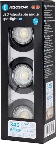 Aigostar - Set de 3 spoturi LED încastrate, 1x GU10/4,5W/230V 6500K, negru