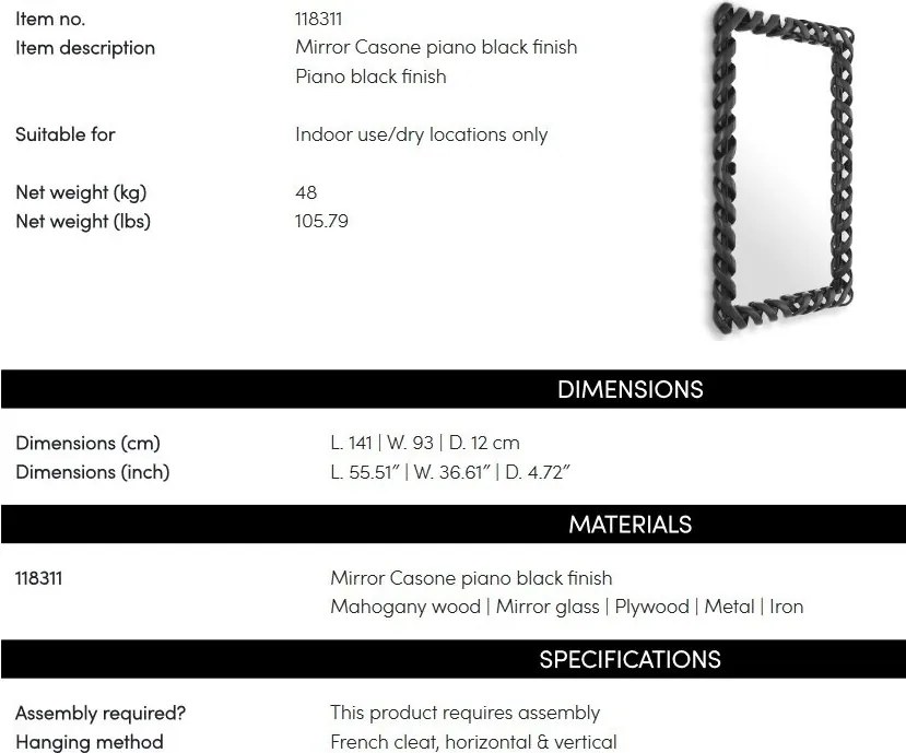 Oglinda decorativa design LUX Casone negru, 141x93cm