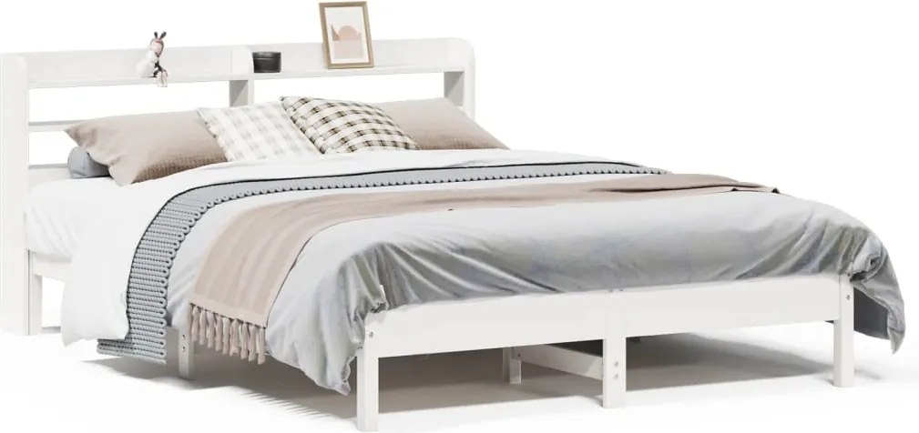 vidaXL Cadru de pat fără saltea, alb, 160x200 cm, lemn masiv pin